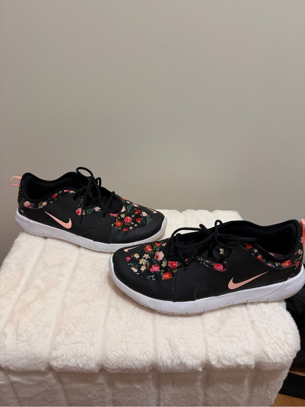 Nike Black Floral Sneakers with Pink Swoosh